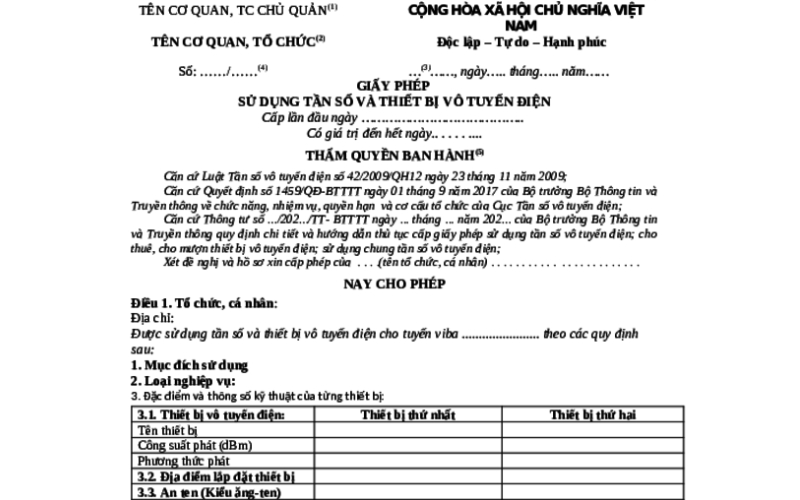 giấy phép sử dụng bộ đàm